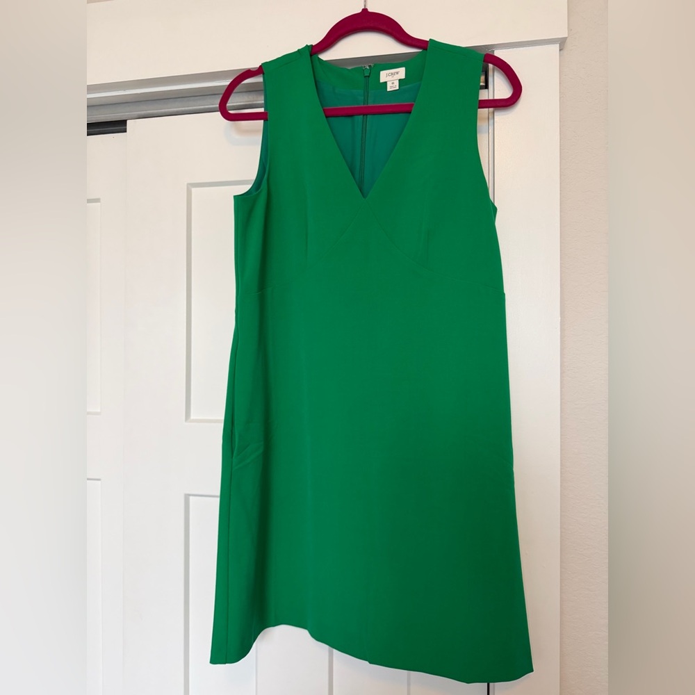 NWOT J. Crew Elegant Green V-Neck Sleeveless Dress